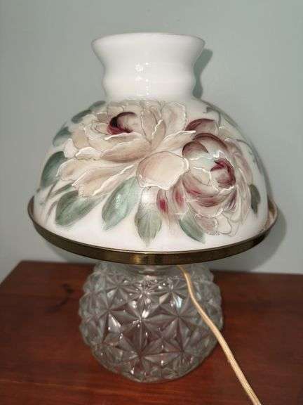 Elegant Floral Painted Lamp with Clear Glass Base image