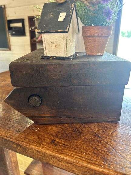 Rustic Wooden Display Riser with Assorted Decorative Items