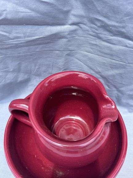 ByBee Red Glazed Pottery Pitcher and Bowl Set
