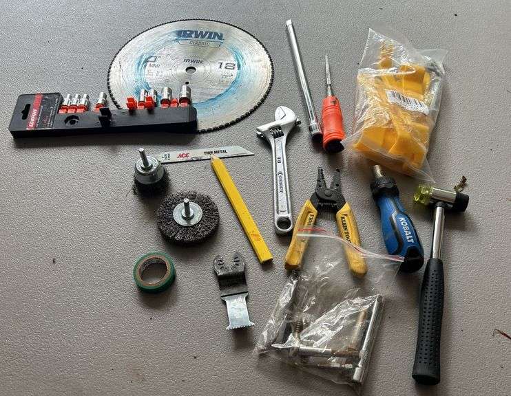 Variety of Tools - Irwin Saw Blade, Klein Pliers, Kobalt Hammer & More image
