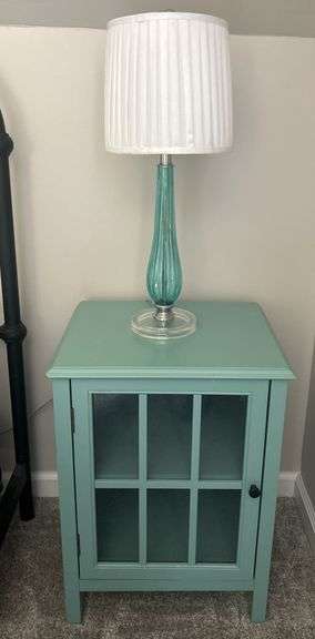 Accent Table with Display Cabinet and Decorative Lamp image