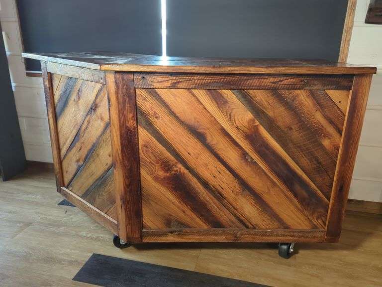 HANDCRAFTED WOODEN BAR OR COUNTER ON CASTERS image