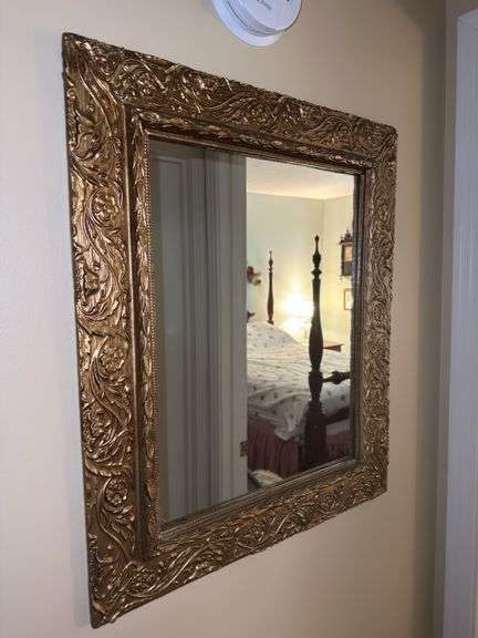 Ornate Gold-Tone Framed Wall Mirror image