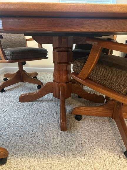 Octagonal Oak Poker Table with Swivel Chairs