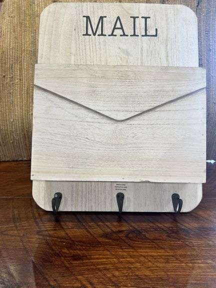 Wooden Mail Organizer with Key Hooks