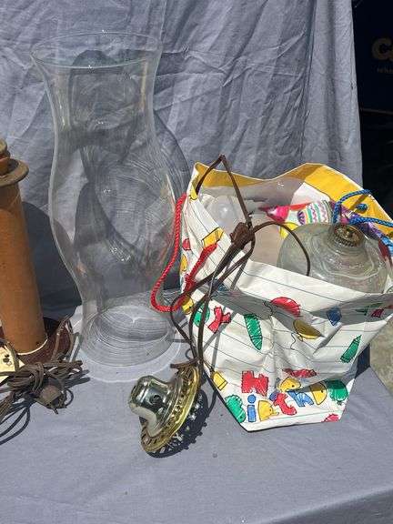 Vintage Lamp Components and Glass Shade