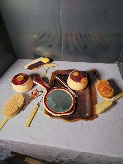 Vanity Set with Tray, Mirror, Brushes and More image
