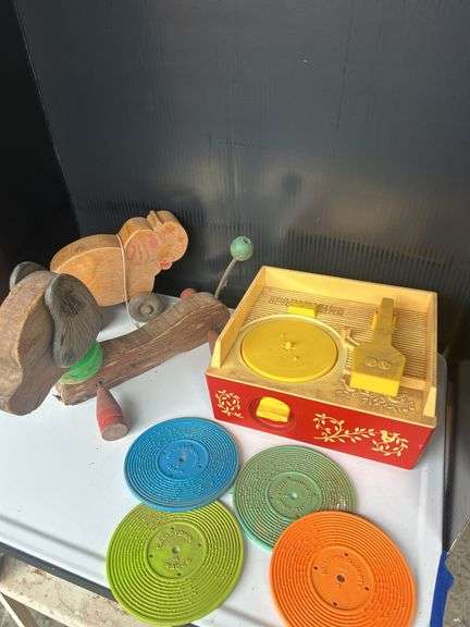 Fisher Price Music Box Record Player with Discs & Wooden Pull Toy image