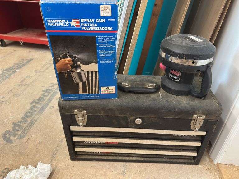 Craftsman Tool Box with Spray Gun and Coleman Sportcat image