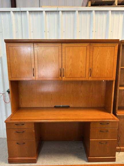Wooden Desk with Hutch and Storage Cabinets image