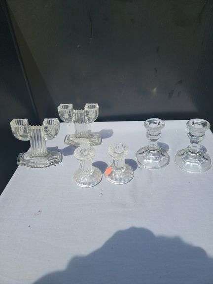Set of 6 Clear Glass Candlestick Holders image