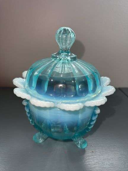 Fenton Aqua Opalescent Bowl with Lid image