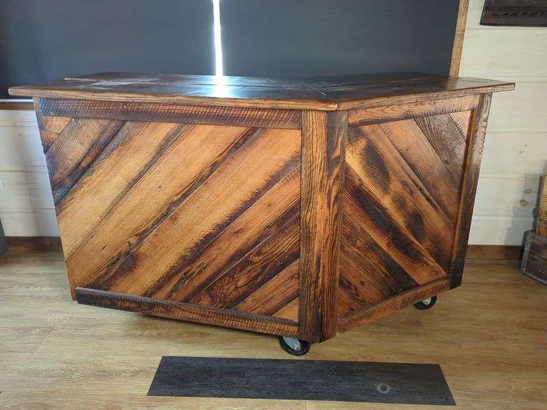 HANDCRAFTED WOODEN BAR OR COUNTER ON CASTERS image