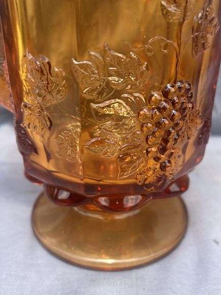 Amber Glass Pitcher with Grapevine Design