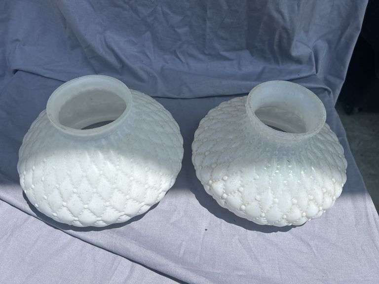 Pair of White Quilted Pattern Glass Lamp Shades image