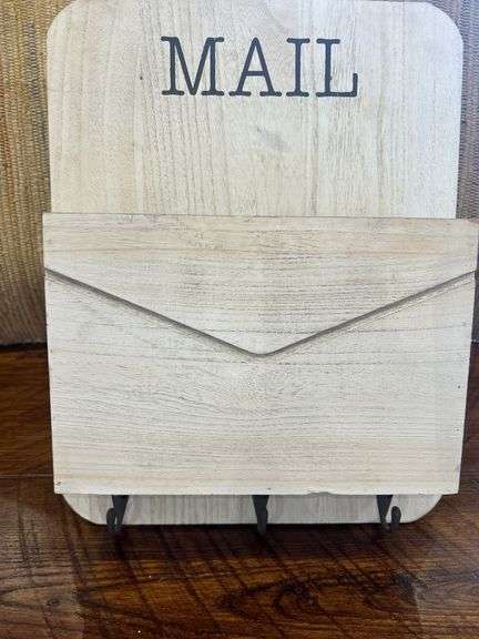 Wooden Mail Organizer with Key Hooks