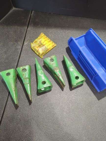 Five Green Metal Tree Felling Wedges with Box of Fuses image