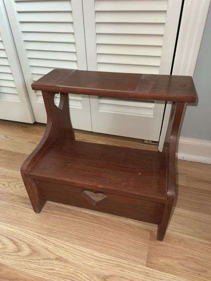 Wooden Two-Step Stool with Heart Cutouts image