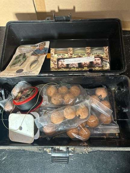 Fishing Tackle Box with Lures, Corks, Line and Duck Dynasty Candles image