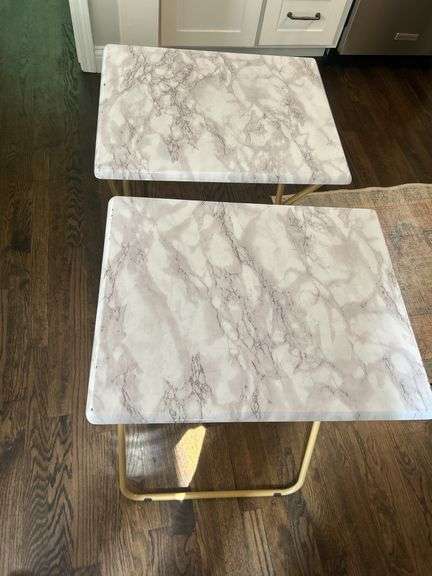 Pair of TV Tray Tables with Faux Marble Tops image