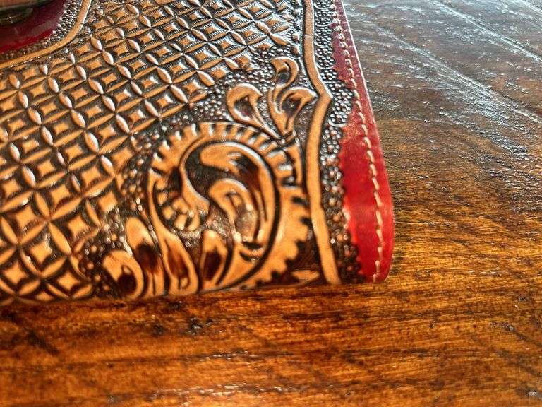 Hand Tooled Leather Wallet with Turquoise Accent
