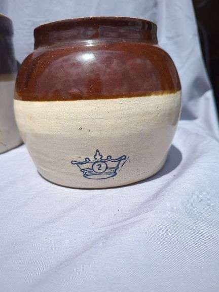 Two-Tone Brown and White Pottery Crock Set