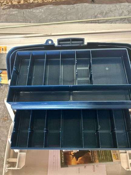 Bucket of Scuba Diving Fins and Plano Tackle Box