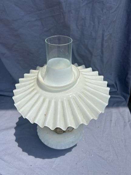 White Glass Ruffled Shade Electric Lamp image
