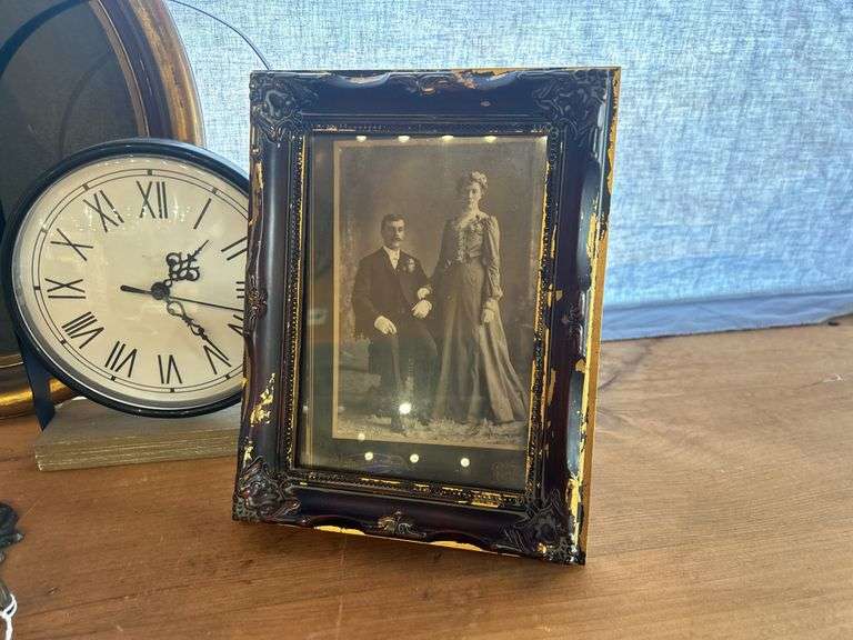 Assorted Home Decor Items: "Shakespeare Country" Plate, Portrait, Clock, Picture Frame and Decorative Hook
