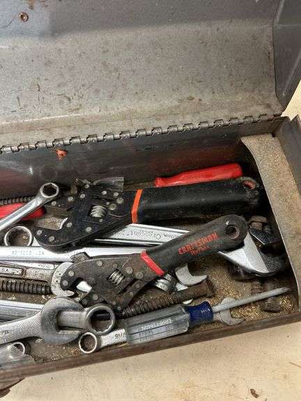 Toolbox with Variety of Hand Tools Including Wrenches and Screwdrivers