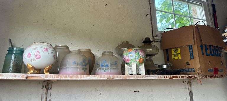 Oil Lamps, Lamp Shades, and Floral Decor image