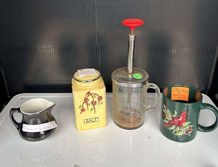 Assorted Kitchenware - Creamer, Salt Shaker, Mixer, Coffee Mug image