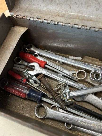Toolbox with Variety of Hand Tools Including Wrenches and Screwdrivers