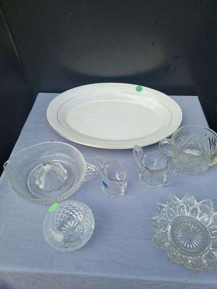 Assorted Serving Pieces: Plate, Crystal Dishes, Citrus Juicer image