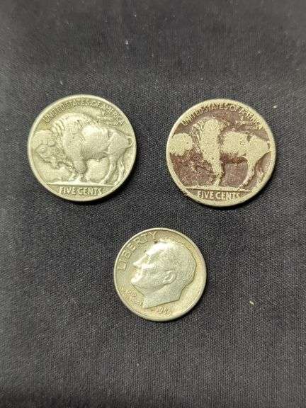 US Buffalo Nickels and Roosevelt Dime image