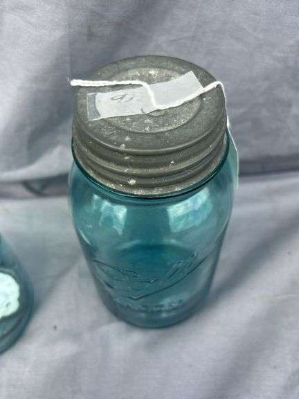 Two Blue Ball and Ball Mason Jars