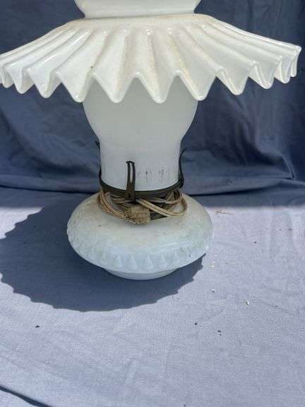 White Glass Ruffled Shade Electric Lamp