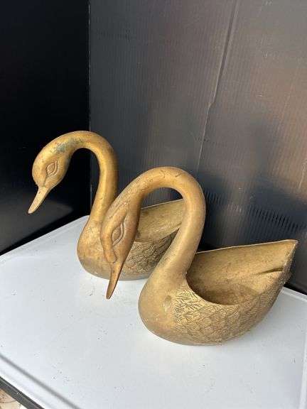 Pair of Decorative Brass Swan Planters/Bowls image