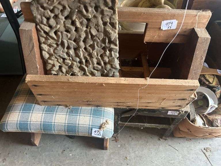 Rustic Birdhouse with Metal Embellishment and Upholstered Stool image