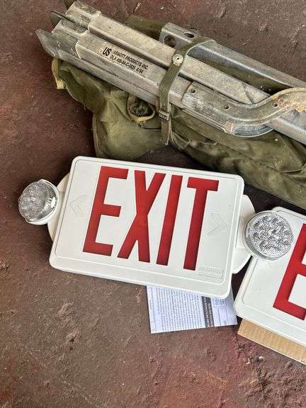 Military Folding Cot and Exit Signs