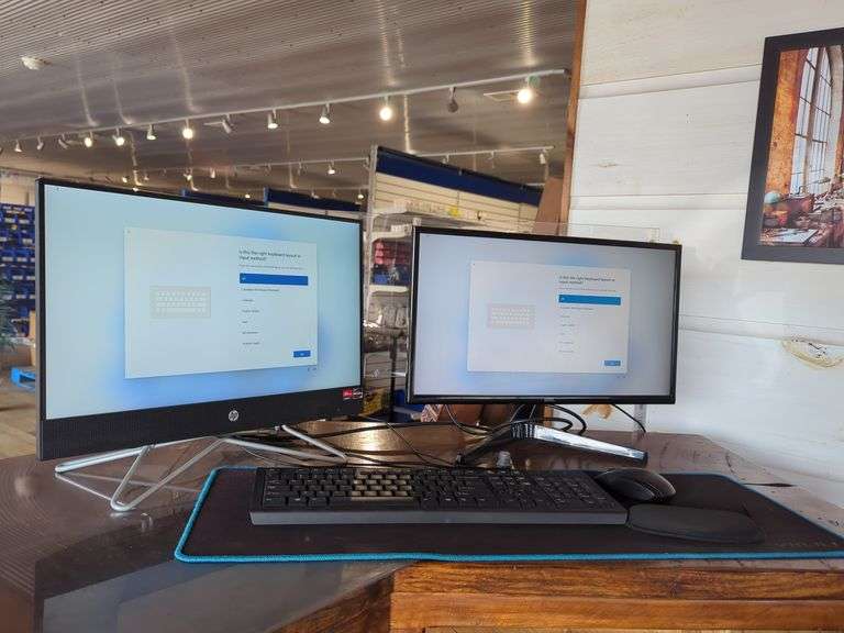 HP All-in-One PC and Onn Monitor with Keyboard and Mouse image