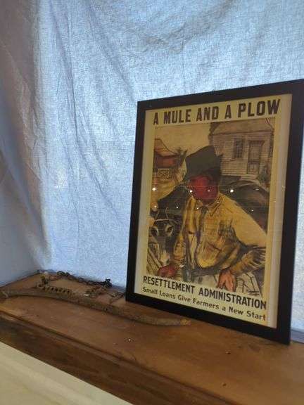 Framed Resettlement Administration Poster and Agricultural Tool