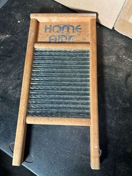 Vintage "Home Aide" Wood and Glass Washboard image