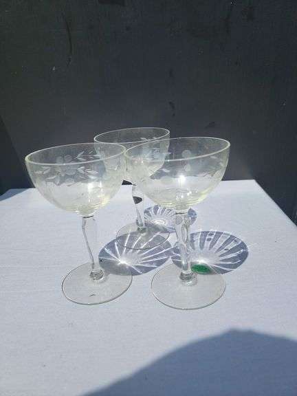 Set of Three Etched Crystal Coupe Glasses image