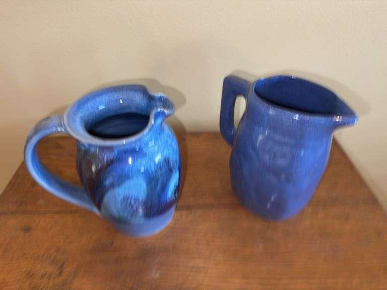 Pair of D. K. Clay "The Pottery of The Carolinas" Blue Pitchers image