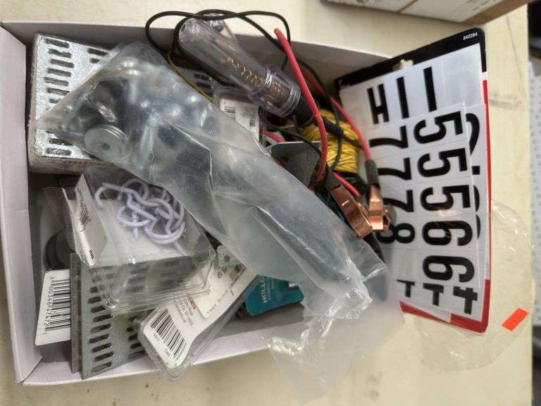 Box of Assorted Hand Tools and Electrical Supplies