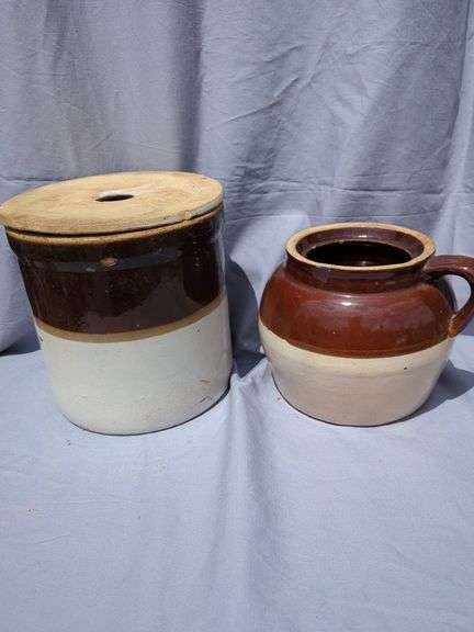 Two-Tone Brown and White Pottery Crock Set image