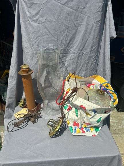 Vintage Lamp Components and Glass Shade image