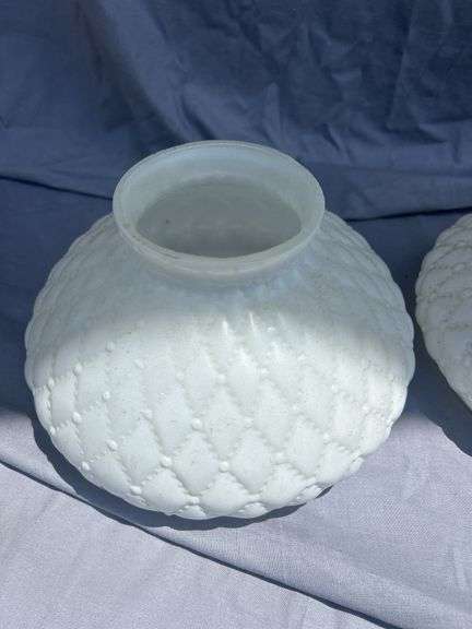 Pair of White Quilted Pattern Glass Lamp Shades