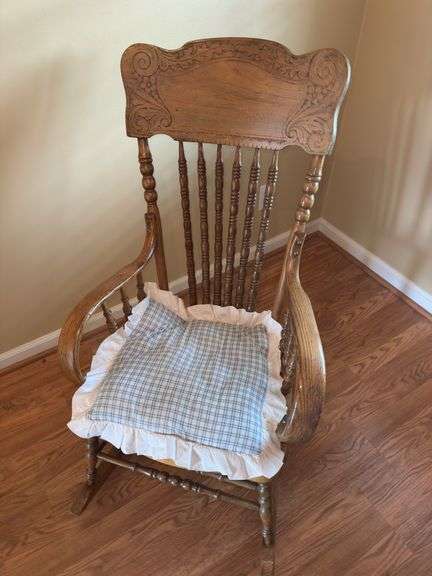 Ornate Wooden Rocking Chair with Cushion image
